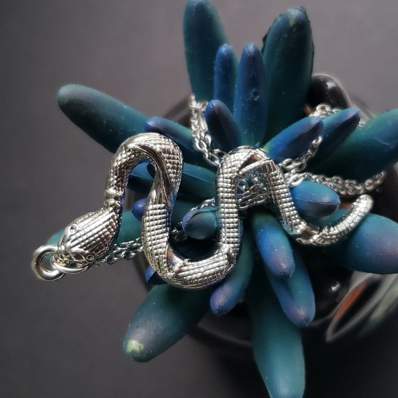 Snake 🐍 Pendant Necklace. Silver Chic Design. NWT - Picture 2 of 9